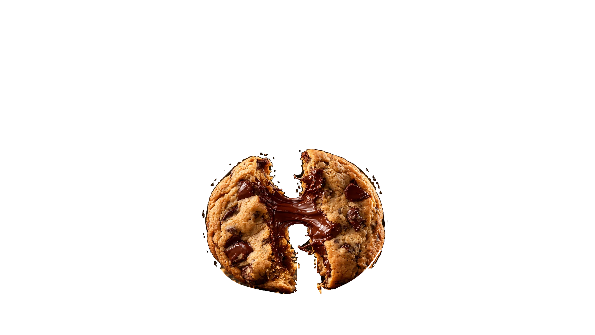 Cookie BRUTAL KRUMBZ partiéndose por la mitad, con el chocolate estirándose entre las dos partes
